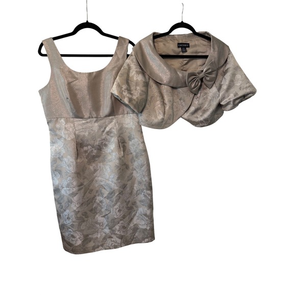Cachet Dress & Jacket Set Women 12 Champagne Silver Metallic Formal Wedding - Picture 4 of 16